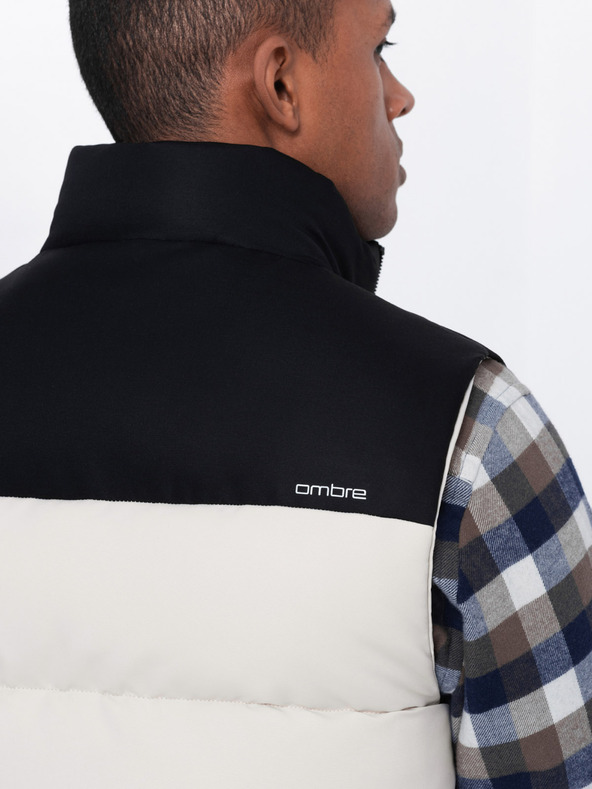 Ombre Clothing Crno-bež muški prošiveni prsluk Ombre Clothing