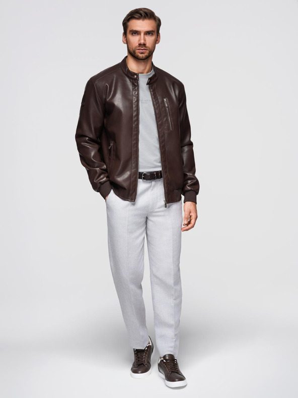 Ombre Clothing Tamno smeđa muška kožna jakna Ombre Clothing