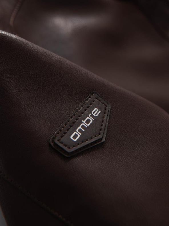 Ombre Clothing Tamno smeđa muška kožna jakna Ombre Clothing