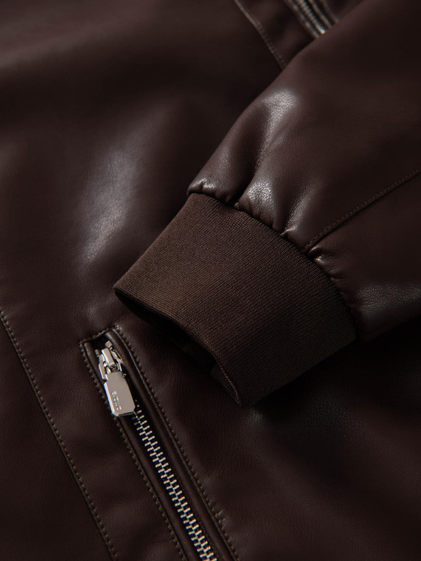 Ombre Clothing Tamno smeđa muška kožna jakna Ombre Clothing