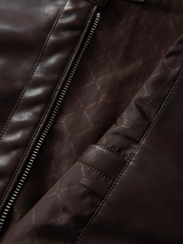 Ombre Clothing Tamno smeđa muška kožna jakna Ombre Clothing