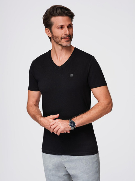 Ombre Clothing Crna muška majica kratkih rukava s v-izrezom Ombre Clothing