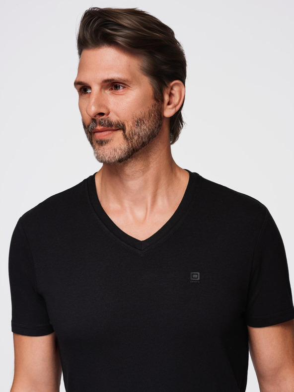 Ombre Clothing Crna muška majica kratkih rukava s v-izrezom Ombre Clothing