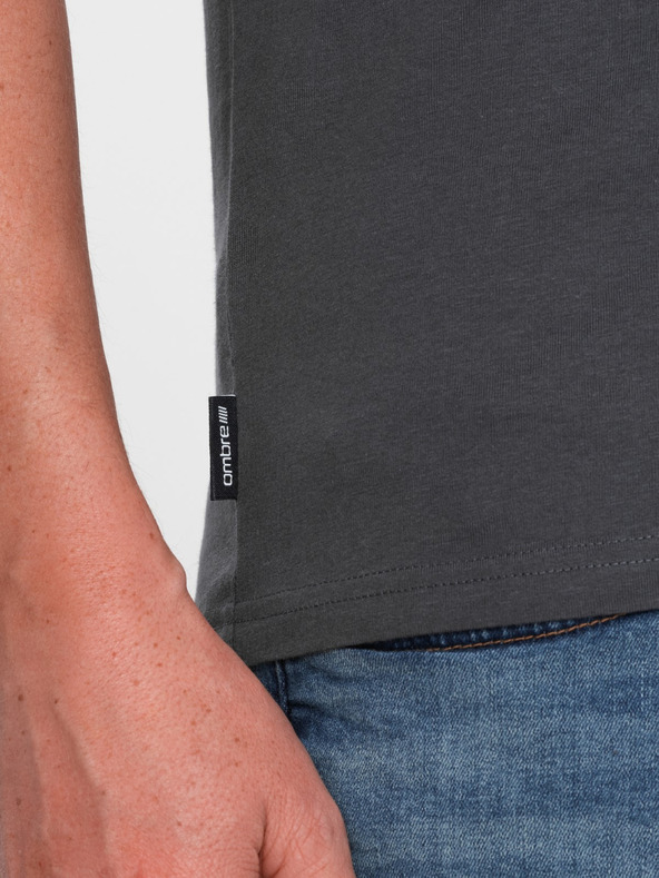 Ombre Clothing Tamno siva muška osnovna majica s V izrezom Ombre Clothing