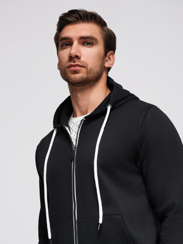 Ombre Clothing Crna muška osnovna majica s kapuljačom na patentni zatvarač Ombre Clothing