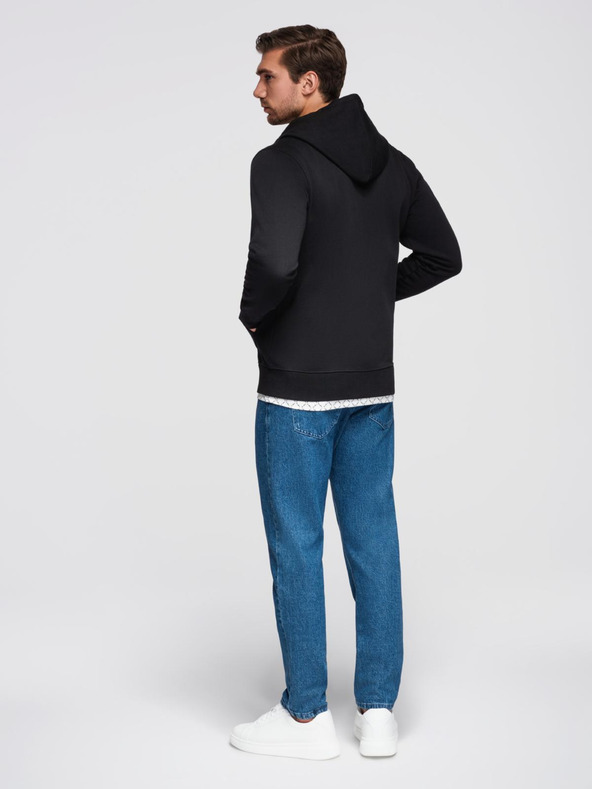 Ombre Clothing Crna muška osnovna majica s kapuljačom na patentni zatvarač Ombre Clothing