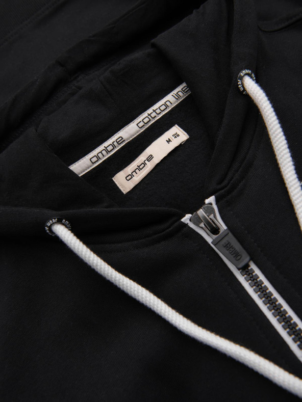 Ombre Clothing Crna muška osnovna majica s kapuljačom na patentni zatvarač Ombre Clothing