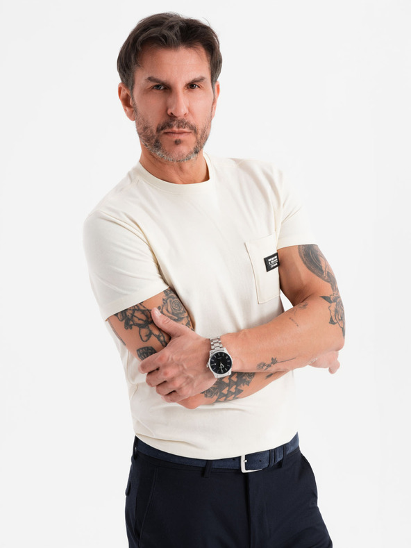 Ombre Clothing Krem muška majica s džepom Ombre Clothing