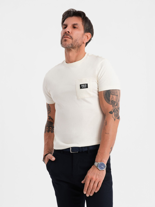 Ombre Clothing Krem muška majica s džepom Ombre Clothing