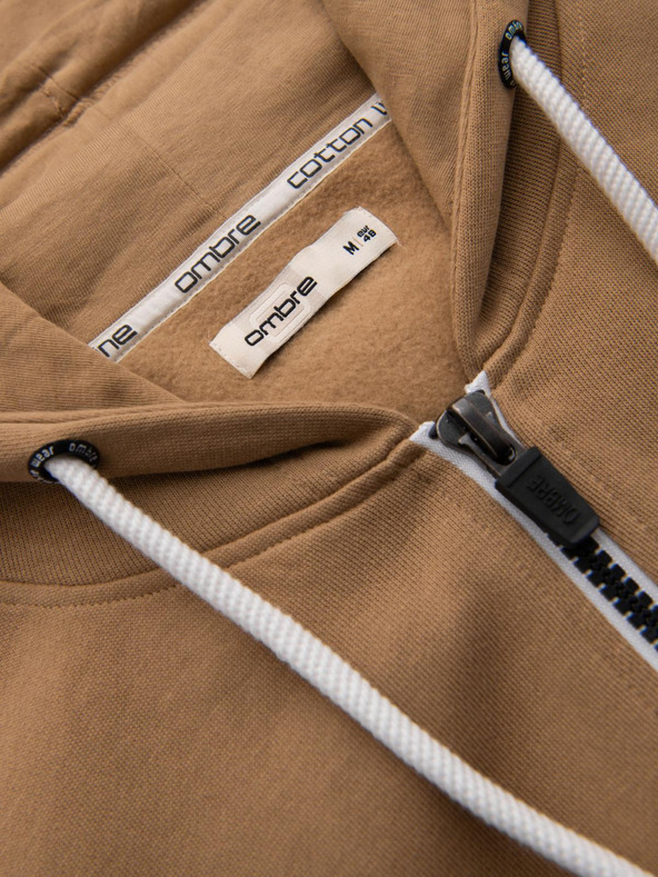 Ombre Clothing Smeđa muška osnovna majica s kapuljačom na patentni zatvarač Ombre Clothing