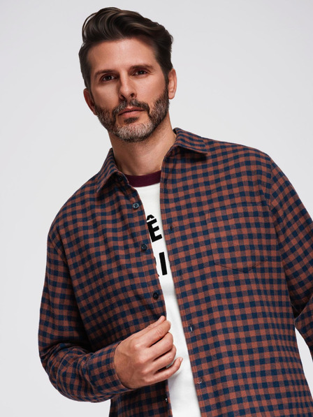 Ombre Clothing Tamnoplava muška karirana flanelska košulja Ombre odjeća