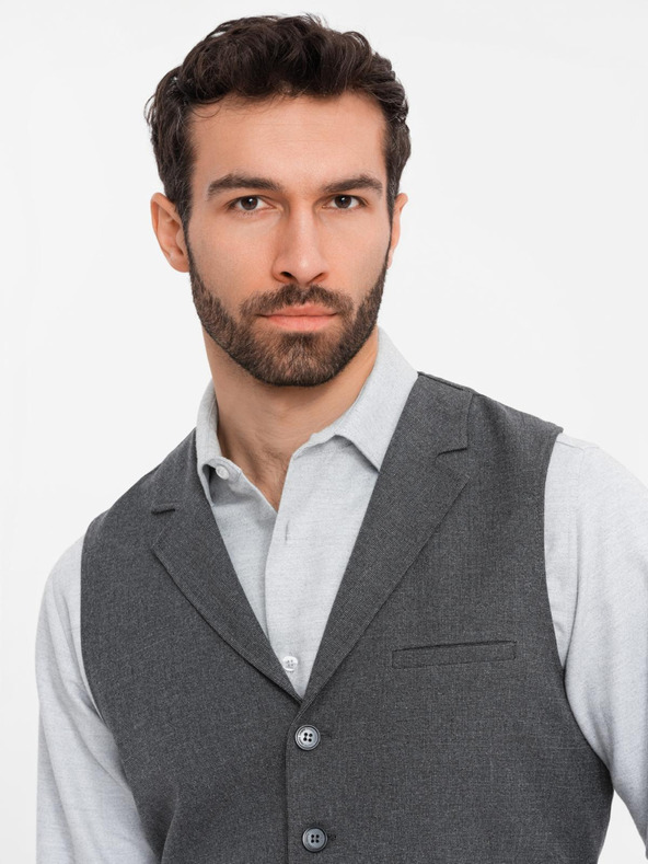 Ombre Clothing Tamno sivi muški prsluk s kragnom Ombre Clothing