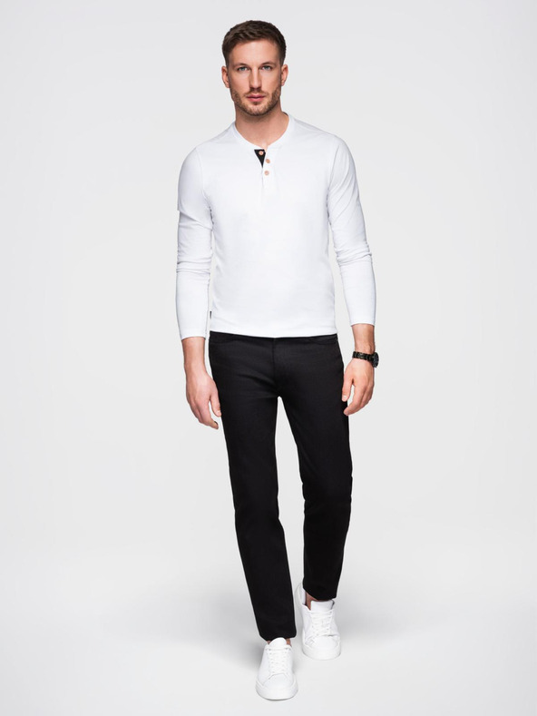 Ombre Clothing Ombre odjeća HENLEY Bijela muška majica na kopčanje