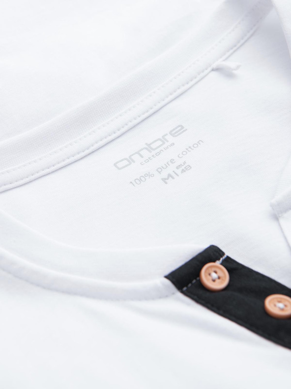 Ombre Clothing Ombre odjeća HENLEY Bijela muška majica na kopčanje