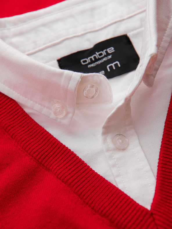 Ombre Clothing Crveni muški pulover s ovratnikom košulje Ombre Clothing