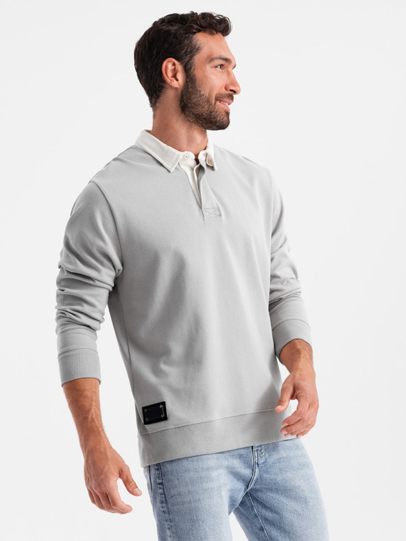 Ombre Clothing Svijetlo sivi muški sweatshirt s kragnom Ombre Clothing
