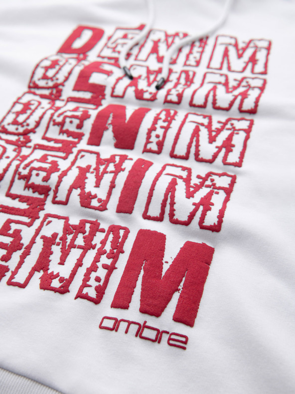 Ombre Clothing Crveno-bijeli muški sweatshirt s kapuljačom i printom Ombre Clothing