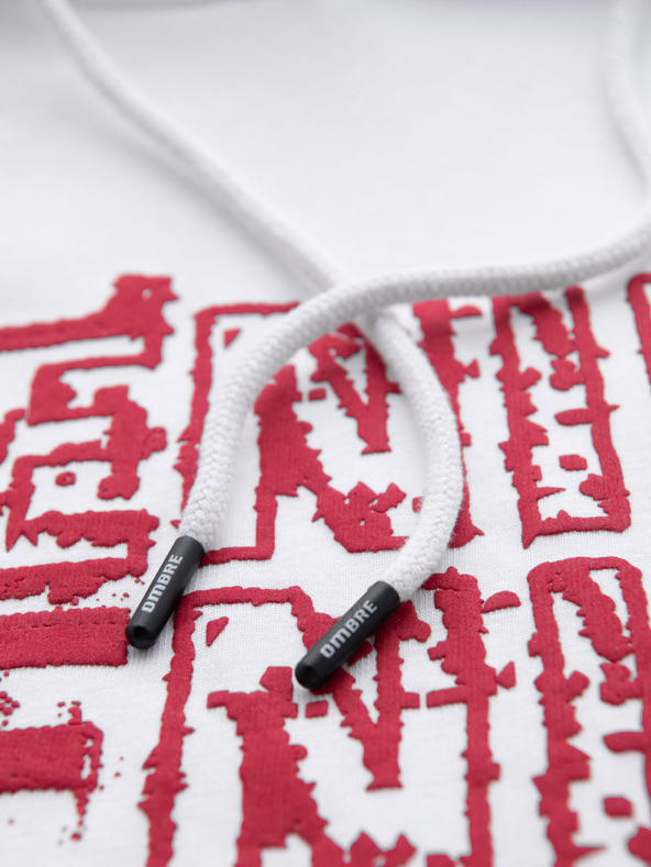 Ombre Clothing Crveno-bijeli muški sweatshirt s kapuljačom i printom Ombre Clothing