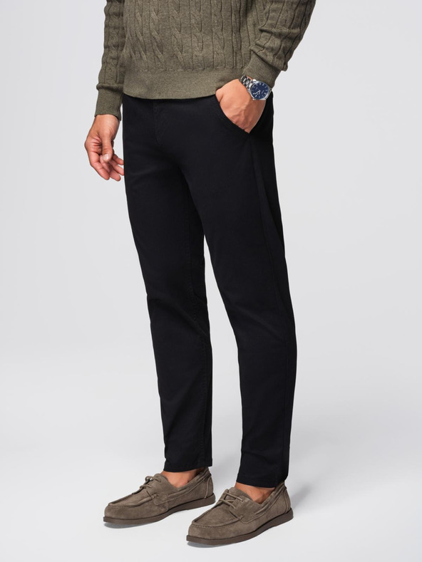 Ombre Clothing Crne muške chino hlače s ukrasnim remenom Ombre Clothing