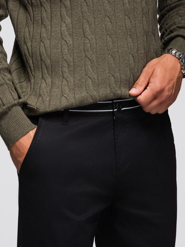 Ombre Clothing Crne muške chino hlače s ukrasnim remenom Ombre Clothing