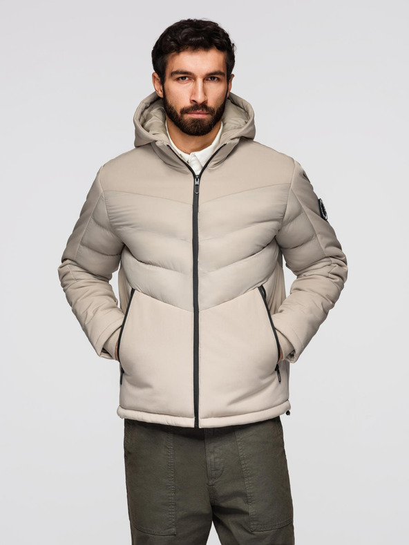 Ombre Clothing Muška kombinirana prošivena jakna s visokim ovratnikom bež Ombre odjeća