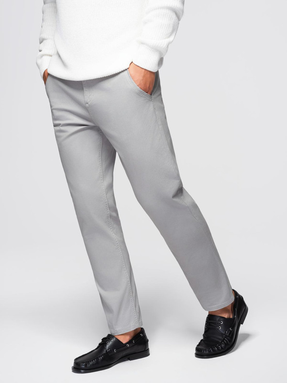 Ombre Clothing Svijetlo sive muške chino hlače s ukrasnim remenom Ombre Clothing