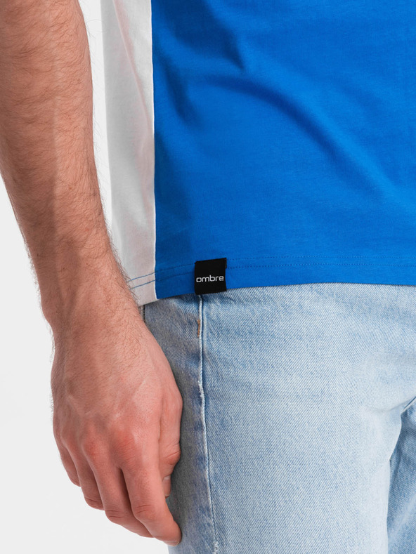 Ombre Clothing Bijelo-plava muška pamučna majica Ombre Clothing