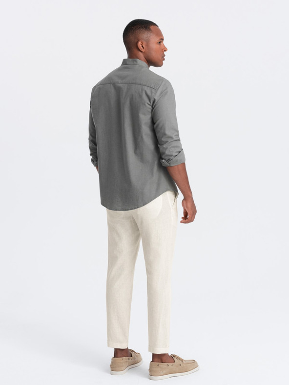 Ombre Clothing Krem muške chino hlače s mješavinom lana Ombre Clothing