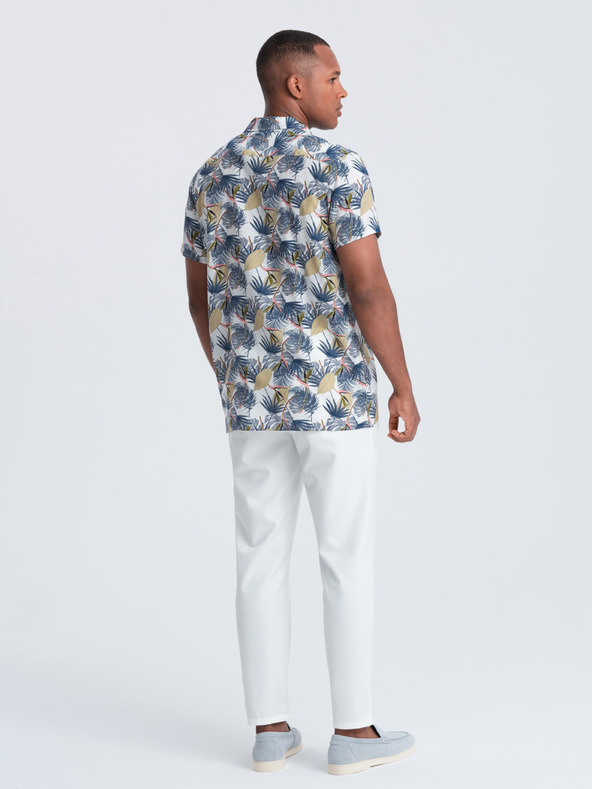 Ombre Clothing Ombre Clothing Muška bijela košulja kratkih rukava s uzorkom