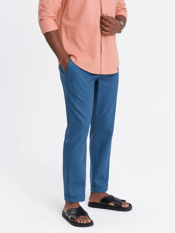 Ombre Clothing Plavi muški chino hlače s mješavinom lana Ombre odjeća