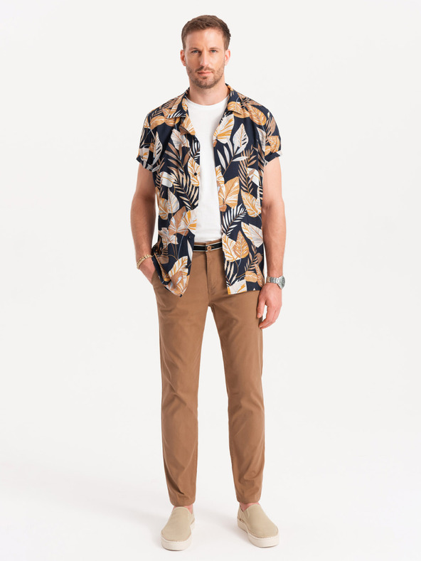 Ombre Clothing Smeđe muške chino hlače s ukrasnim remenom Ombre Clothing