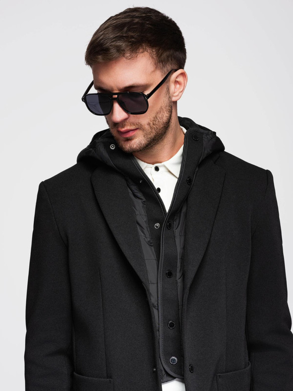 Ombre Clothing Muška jakna s visokim ovratnikom i kapuljačom crna Ombre odjeća