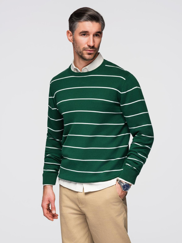 Ombre Clothing Muški ležerni pulover s vodoravnim prugama zelena Ombre odjeća