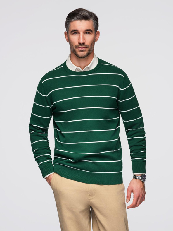 Ombre Clothing Muški ležerni pulover s vodoravnim prugama zelena Ombre odjeća