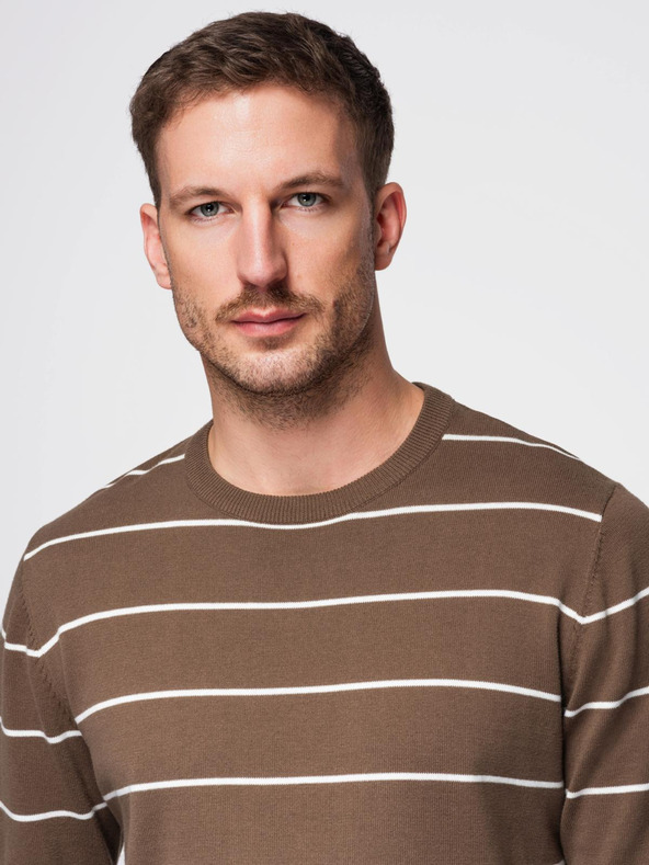 Ombre Clothing Muški ležerni pulover s vodoravnim prugama, smeđa Ombre odjeća