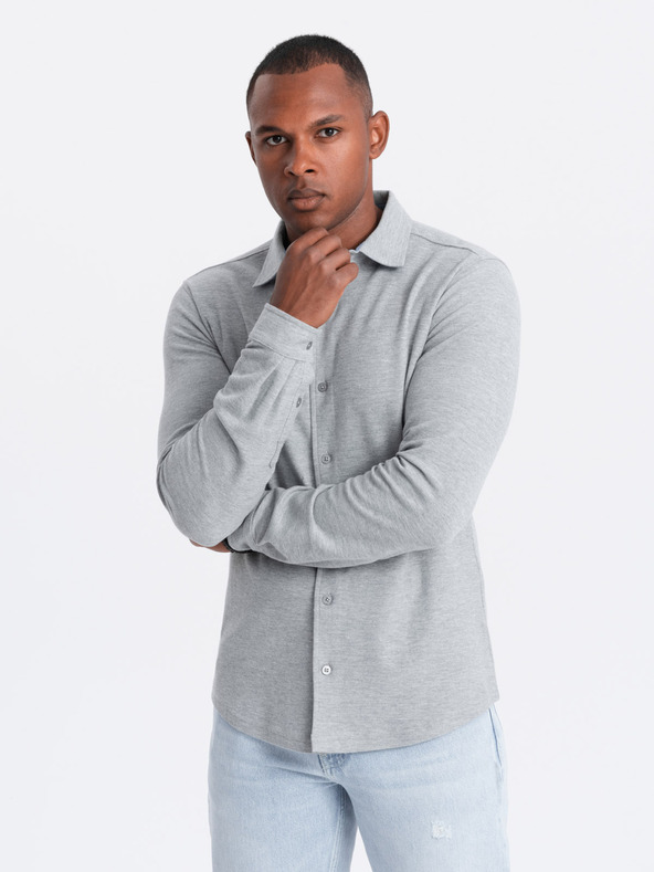 Ombre Clothing Ombre Clothing Muška pletena uska košulja dugih rukava