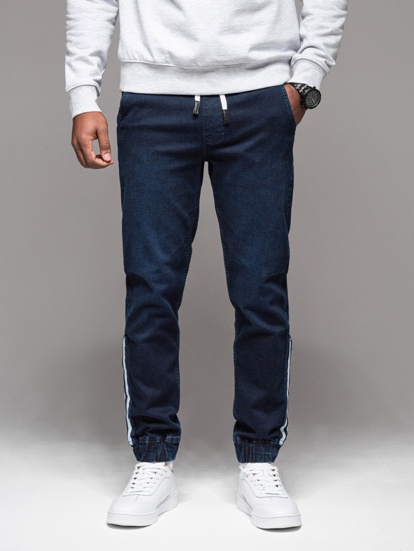 Ombre Clothing Muške traper trenirke s ukrasima - tamnoplava V4 OM-PADJ-0156 Ombre odjeća