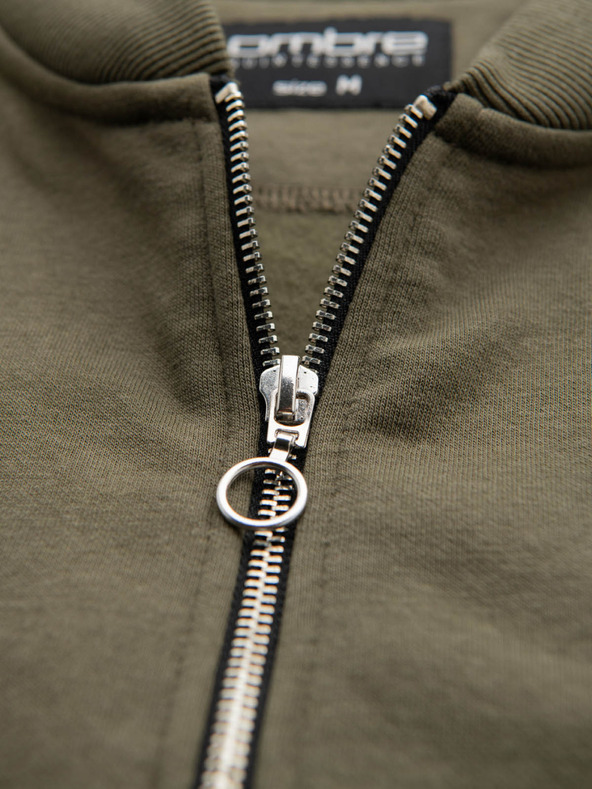 Ombre Clothing Muška kaki pamučna bombaška majica s patentnim zatvaračem Ombre odjeća