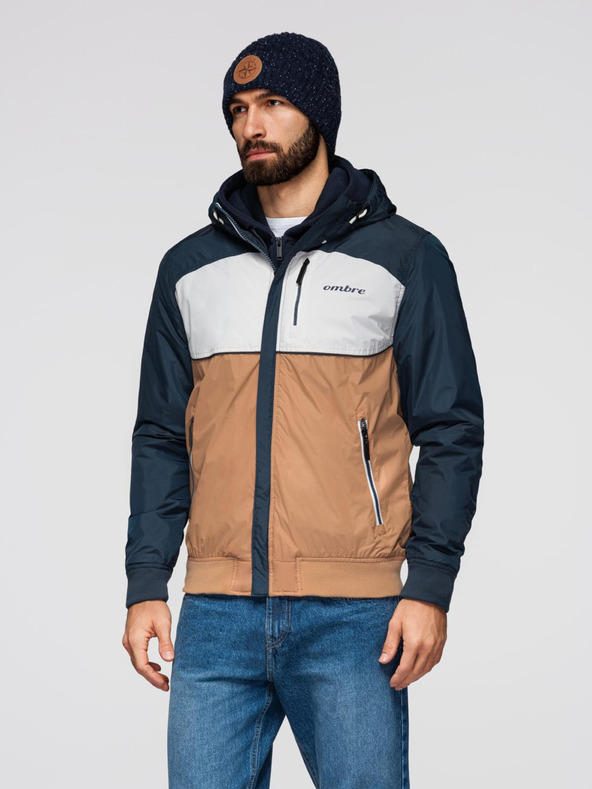 Ombre Clothing Muška svijetla sportska jakna s flisom smeđa Ombre odjeća