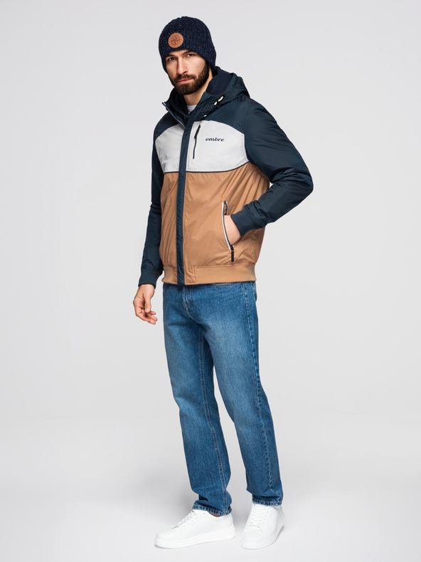 Ombre Clothing Muška svijetla sportska jakna s flisom smeđa Ombre odjeća