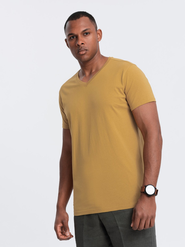 Ombre Clothing Muška klasična pamučna majica s okruglim izrezom BASIC - senf V8 OM-TSBS-0145 Ombre odjeća