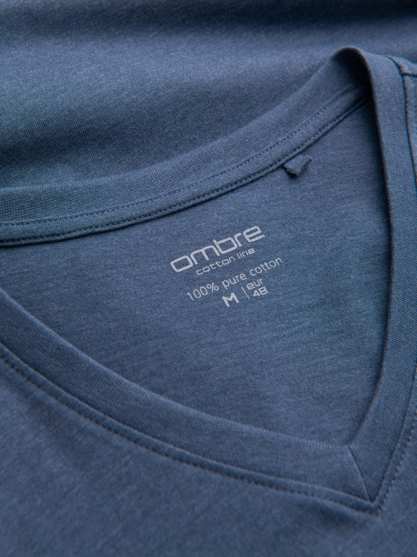 Ombre Clothing Muška klasična pamučna majica s V-izrezom BASIC - Blue Highlight V18 OM-TSBS-0145 Ombre odjeća