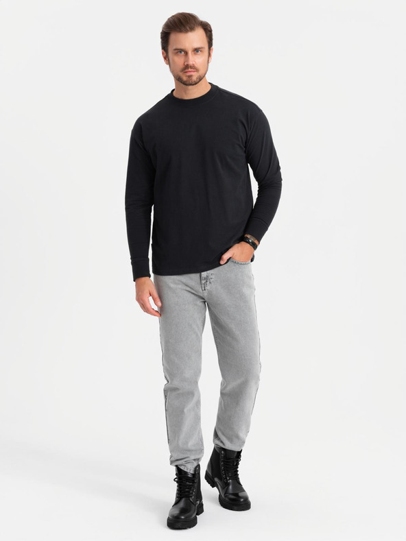 Ombre Clothing LOOSE FIT muška pamučna majica dugih rukava s okruglim izrezom - crna V1 OM-LSBC-0129 Ombre odjeća
