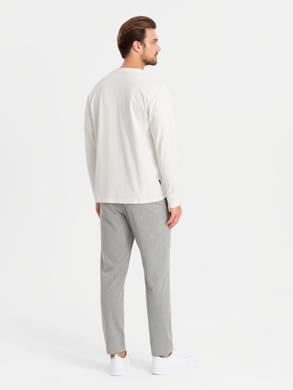 Ombre Clothing Muška pamučna majica kratkih rukava LOOSE FIT s okruglim izrezom - krem ​​V2 OM-LSBC-0129 Ombre odjeća