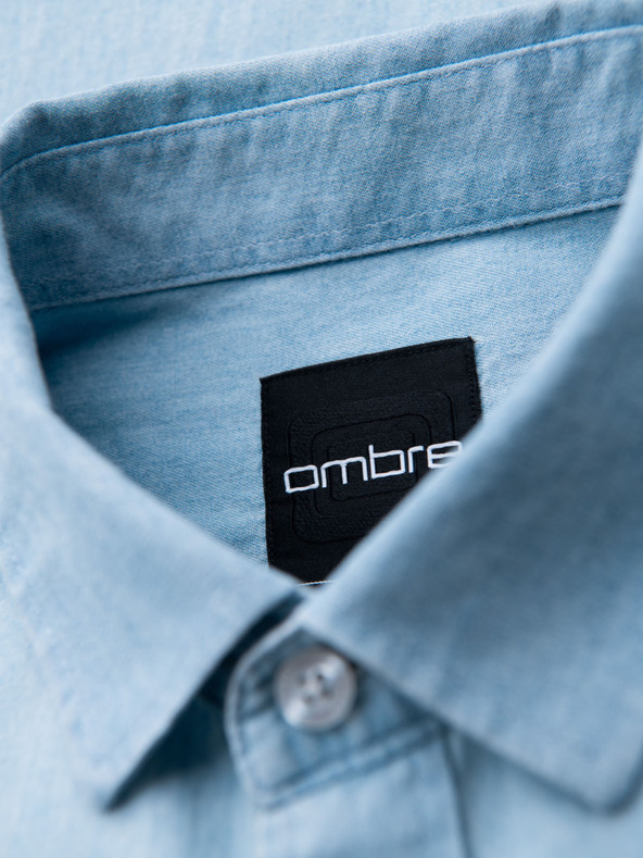 Ombre Clothing Muška traper košulja s izvezenim džepom - svijetloplava Ombre odjeća