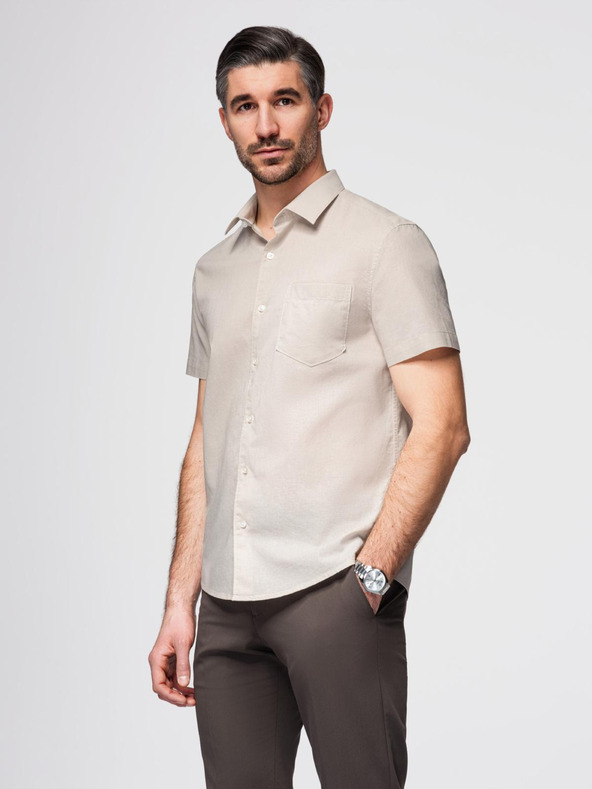 Ombre Clothing Muška košulja s kratkim rukavima i kubanskim ovratnikom bež Ombre odjeća