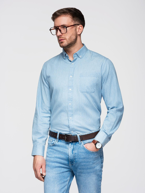 Ombre Clothing Muška mekana traper košulja s uzorkom i džepom - svijetloplava Ombre odjeća