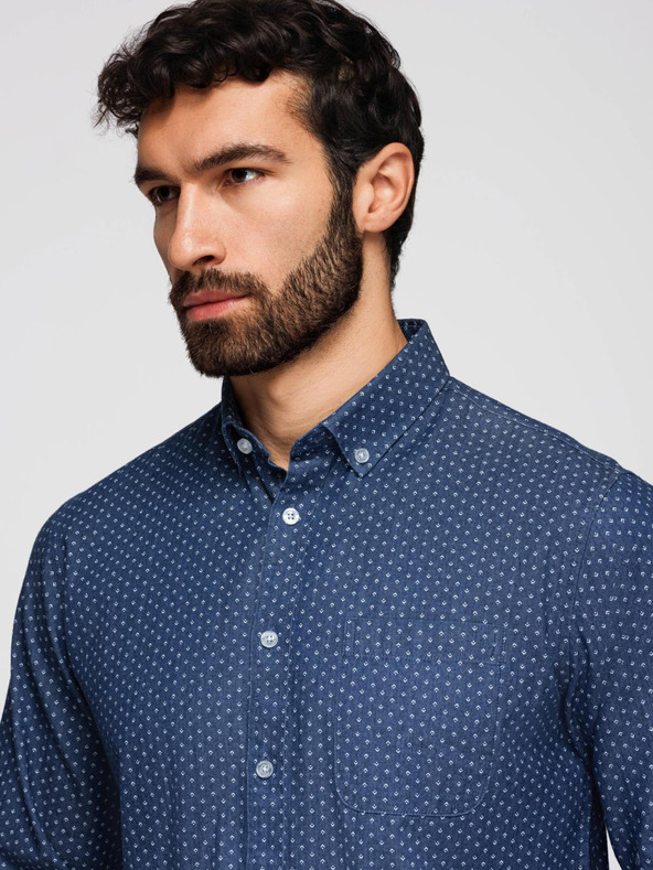 Ombre Clothing Muška meka traper košulja s uzorkom i džepom - plava Ombre odjeća