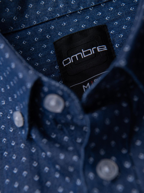 Ombre Clothing Muška meka traper košulja s uzorkom i džepom - plava Ombre odjeća