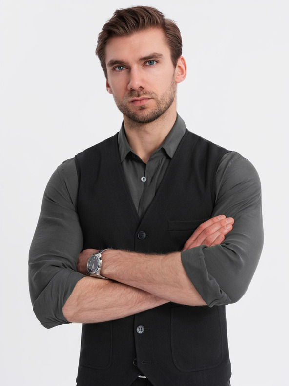 Ombre Clothing Muški strukturirani prsluk po mjeri s džepovima Ombre Clothing